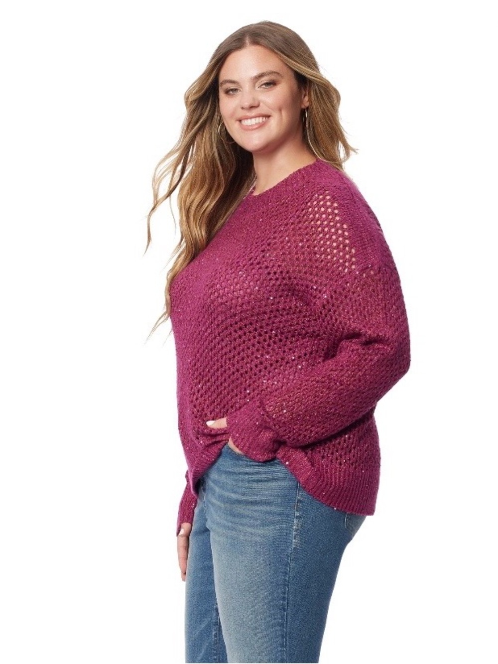 Jessica Simpson Women's Magenta Mukami Open Knit Sweater
